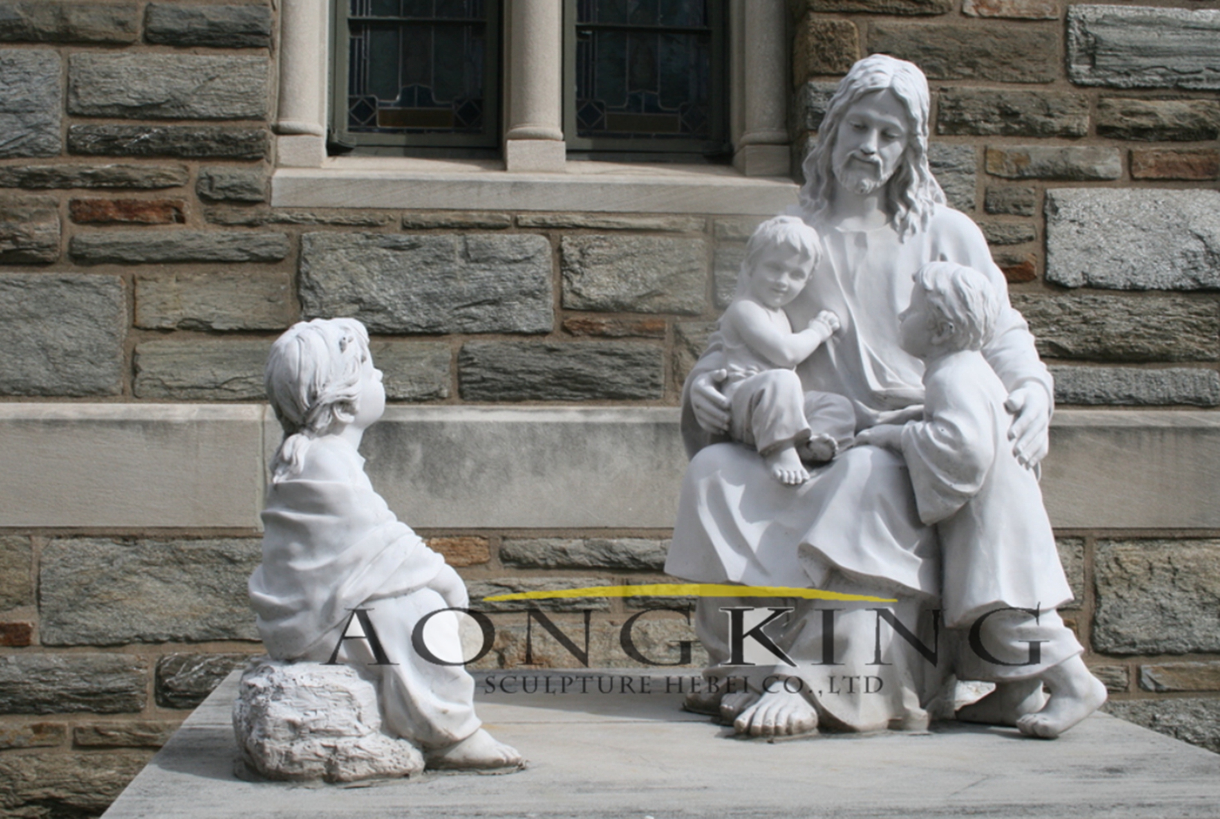 jesus and the children marble sculpture for church