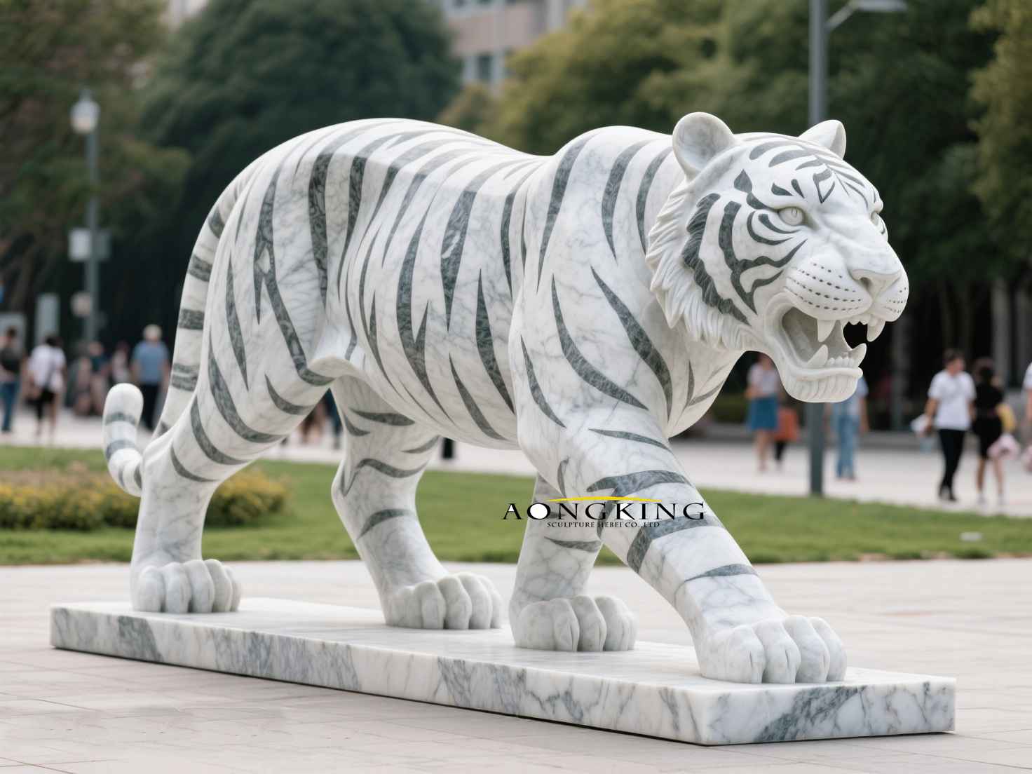 Black veined Natural Marble Tiger Sculpture