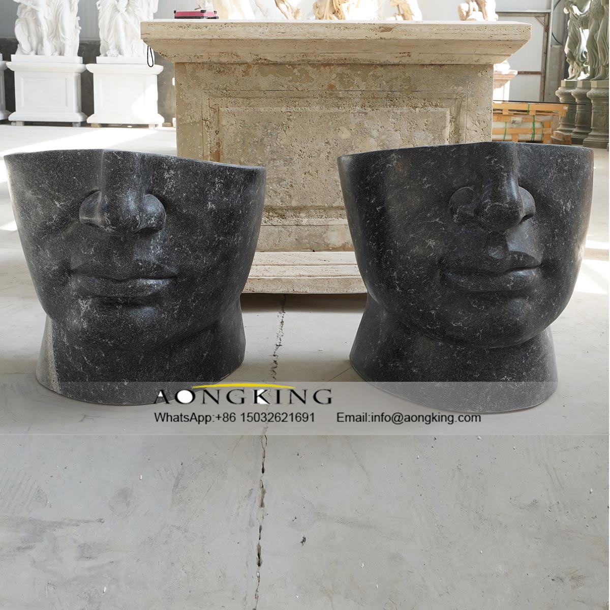 Creative abstract broken face black marble chair statue