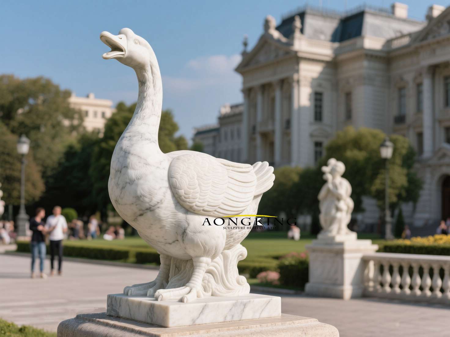 "Guardian's Cry" Life like Rendering Beak Agape Alert Stone Goose Sculpture