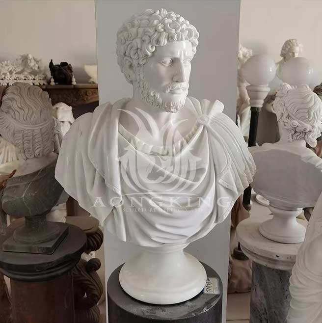 Hand Carved Marble Bust Man Sculpture