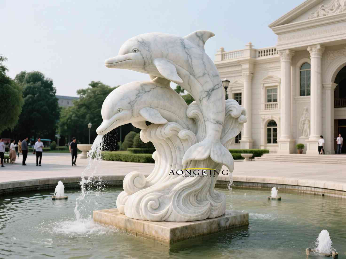 Stone Dolphin Sculpture Suspended in Air