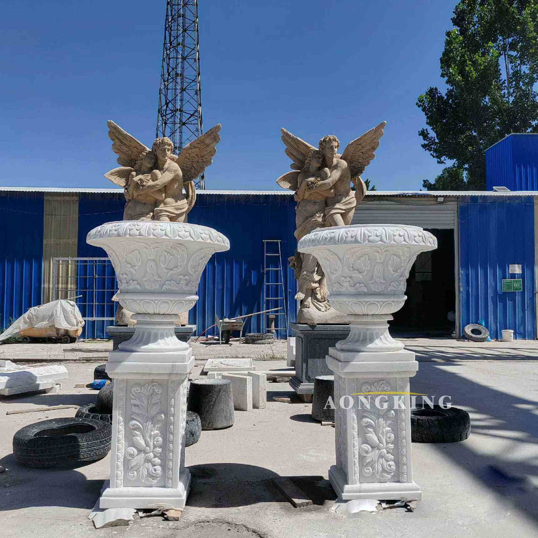 floral gold plated Stone Pedestal Planters