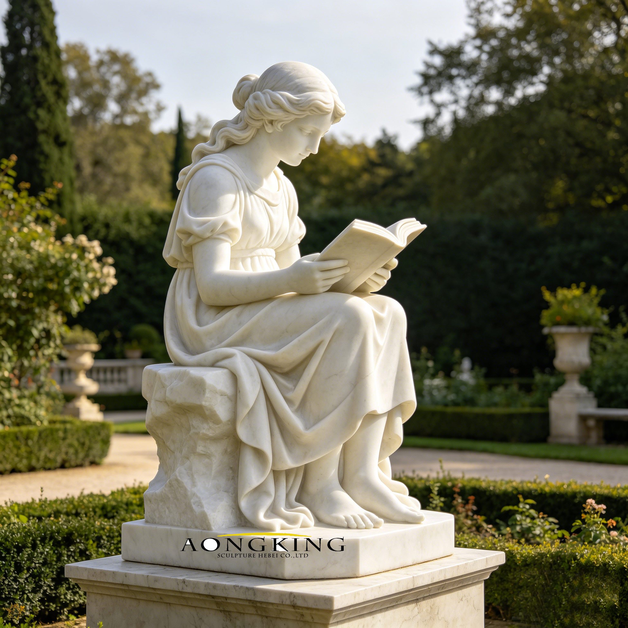 marble statues girl reading