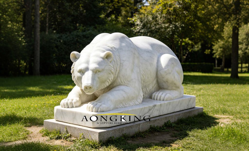 white marble bear statue