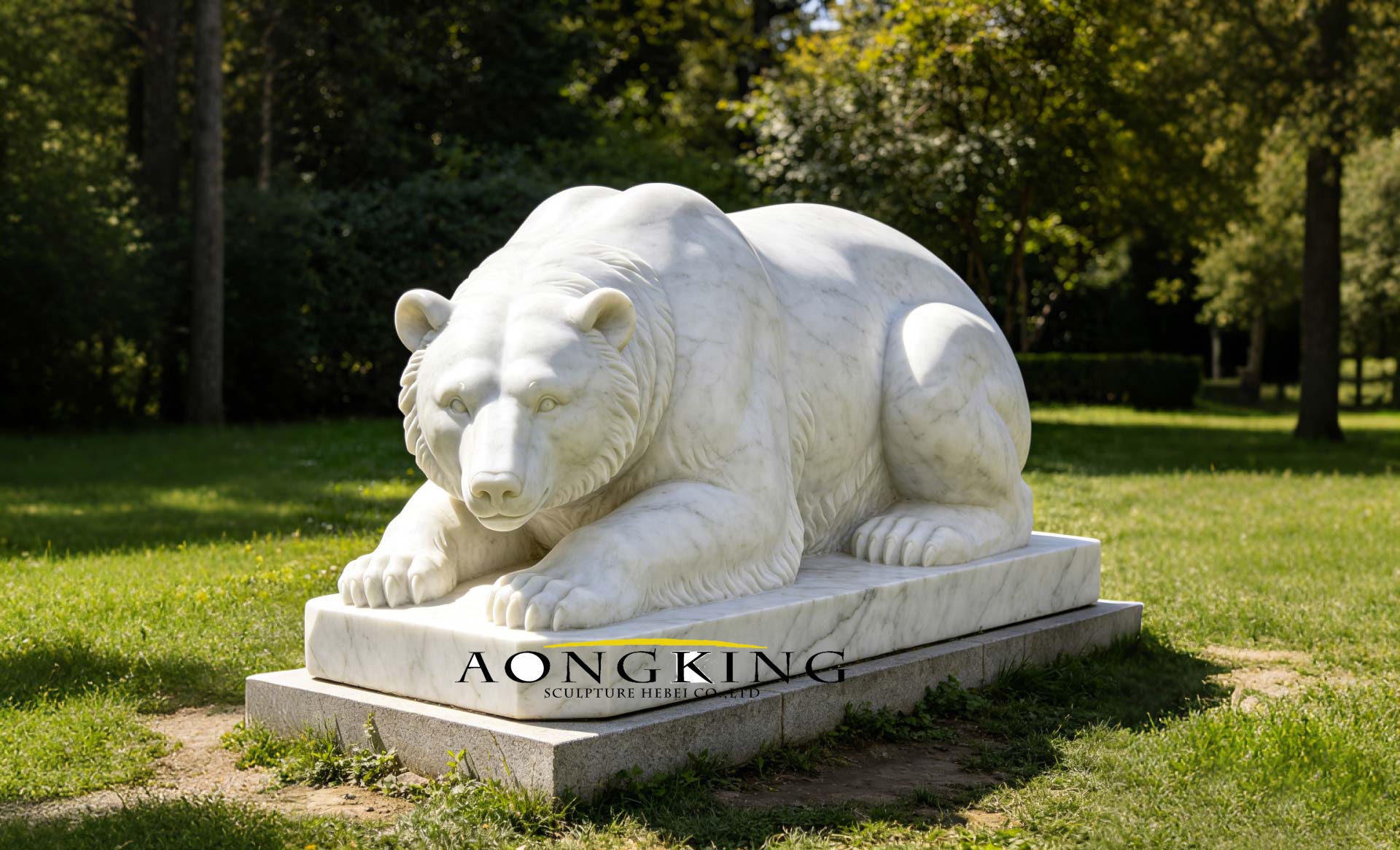 white marble bear statue