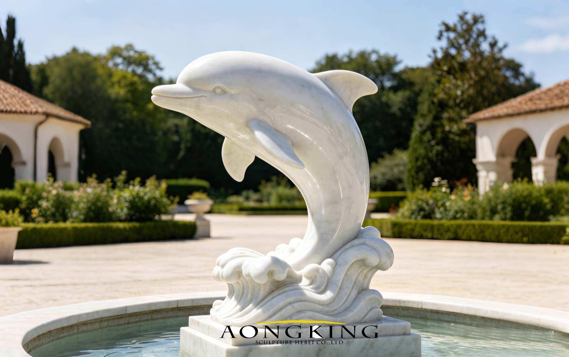 white marbl dolphin statue