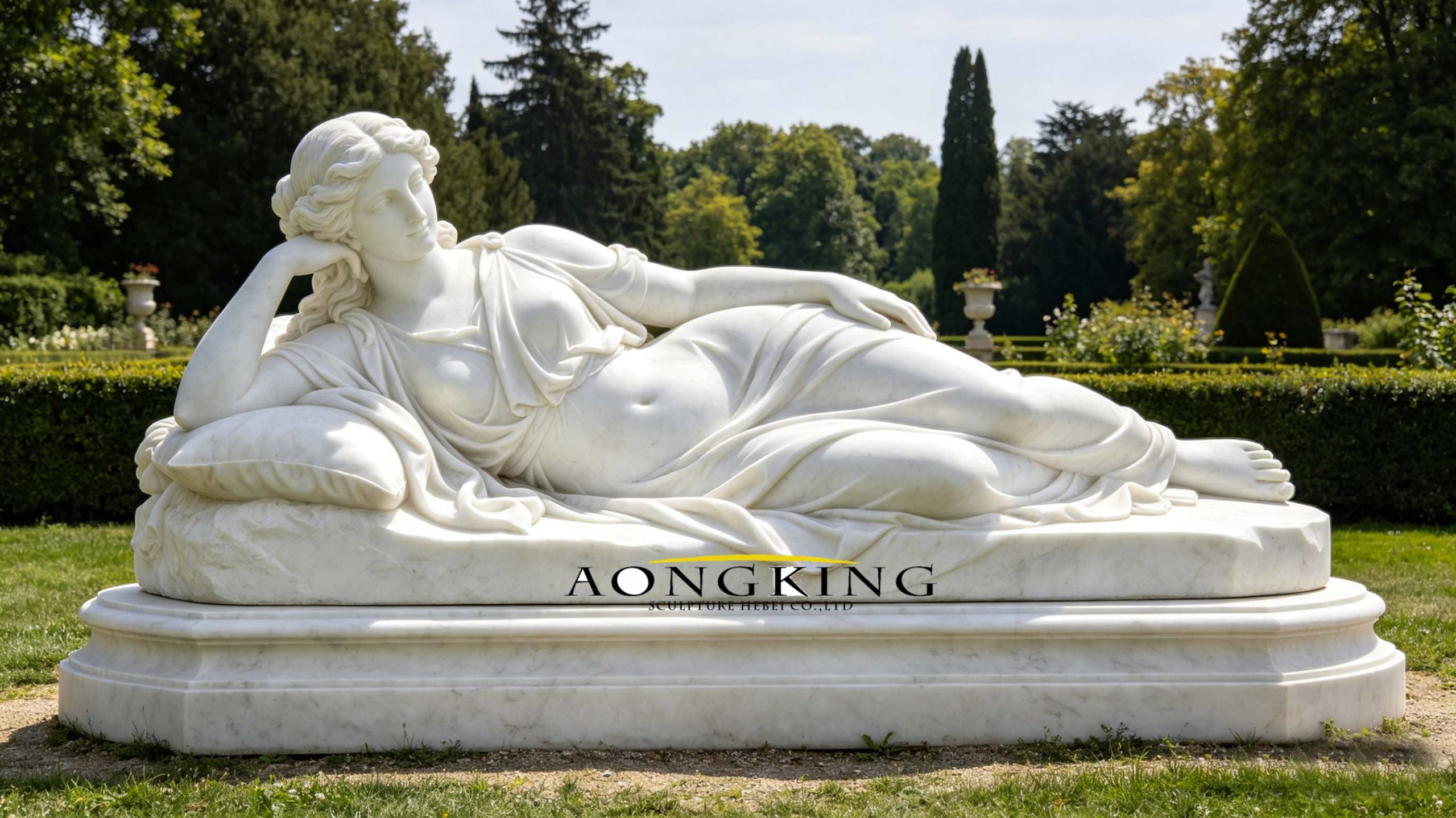 white marble lying lady statue