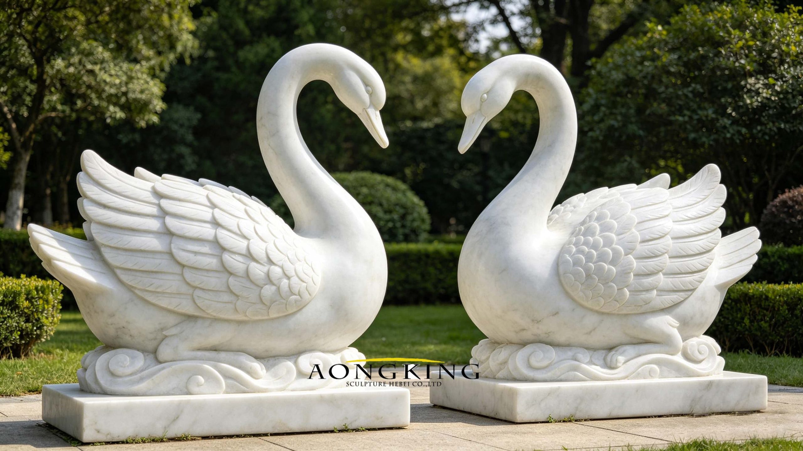white marble swan statue