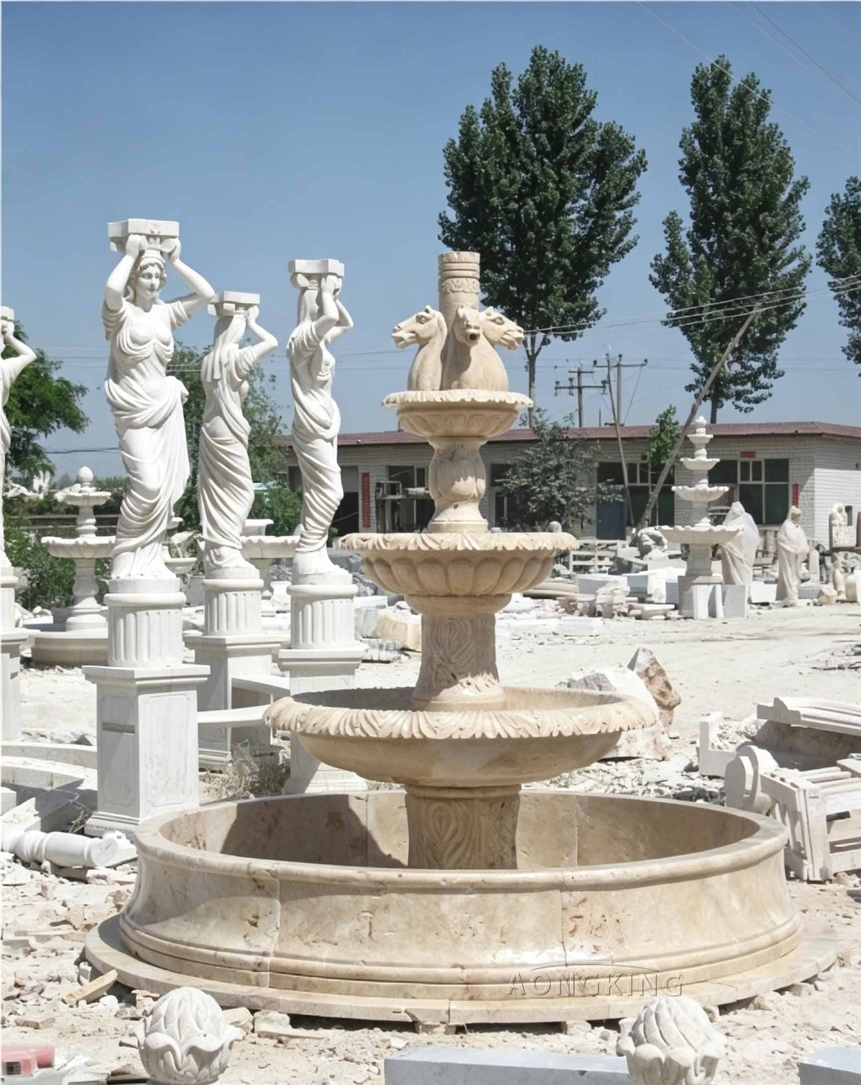 Exquisitely Carved Marble 3 Tier Water Fountain Suitable Large Villa Courtyards High End Hotels