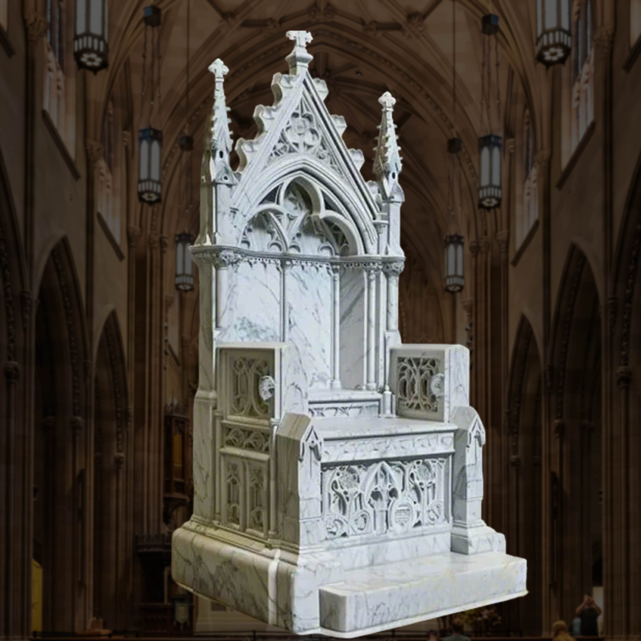 White marble bishop thrones oyal seat in gothic style