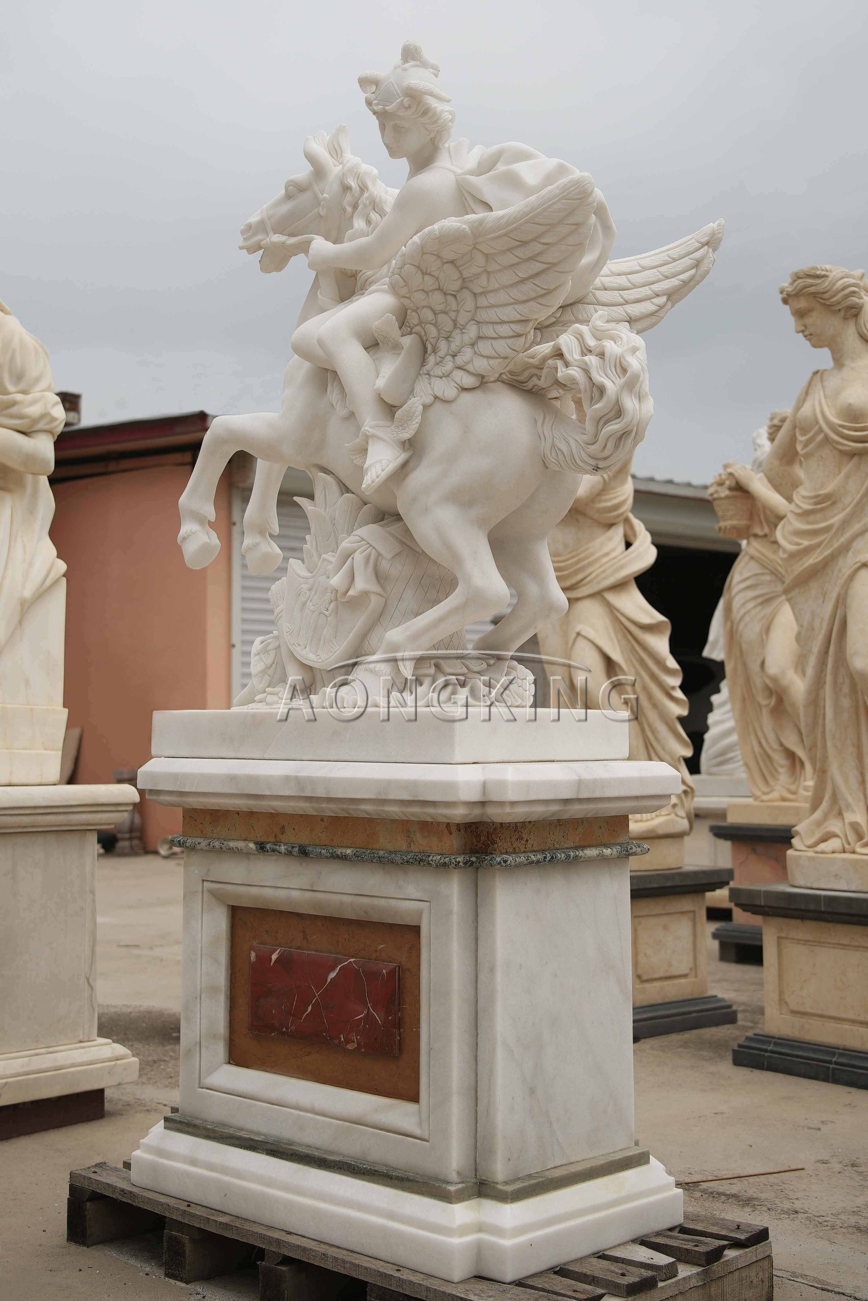 Marble Pegasus Rider Sculpture