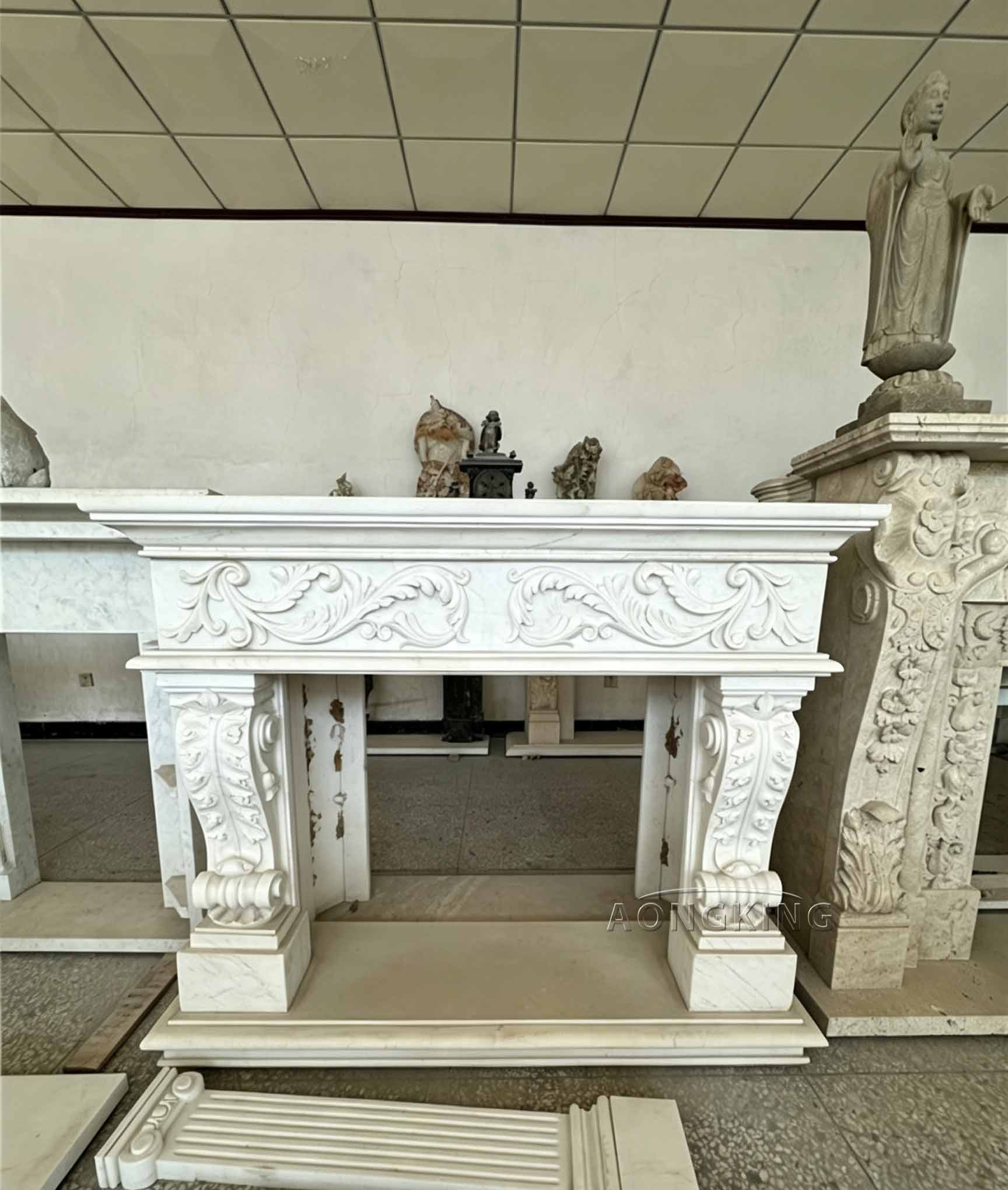 Meticulously carved Outdoor Stone Fireplace high end clubs