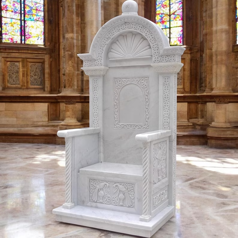 Marble carved religious church chair the white bishop's coronation ceremony