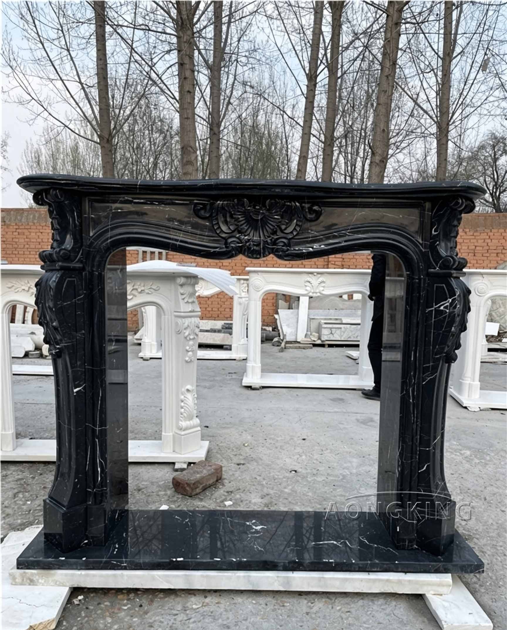 Understated nobility black marble fireplace mantel modern luxury villas