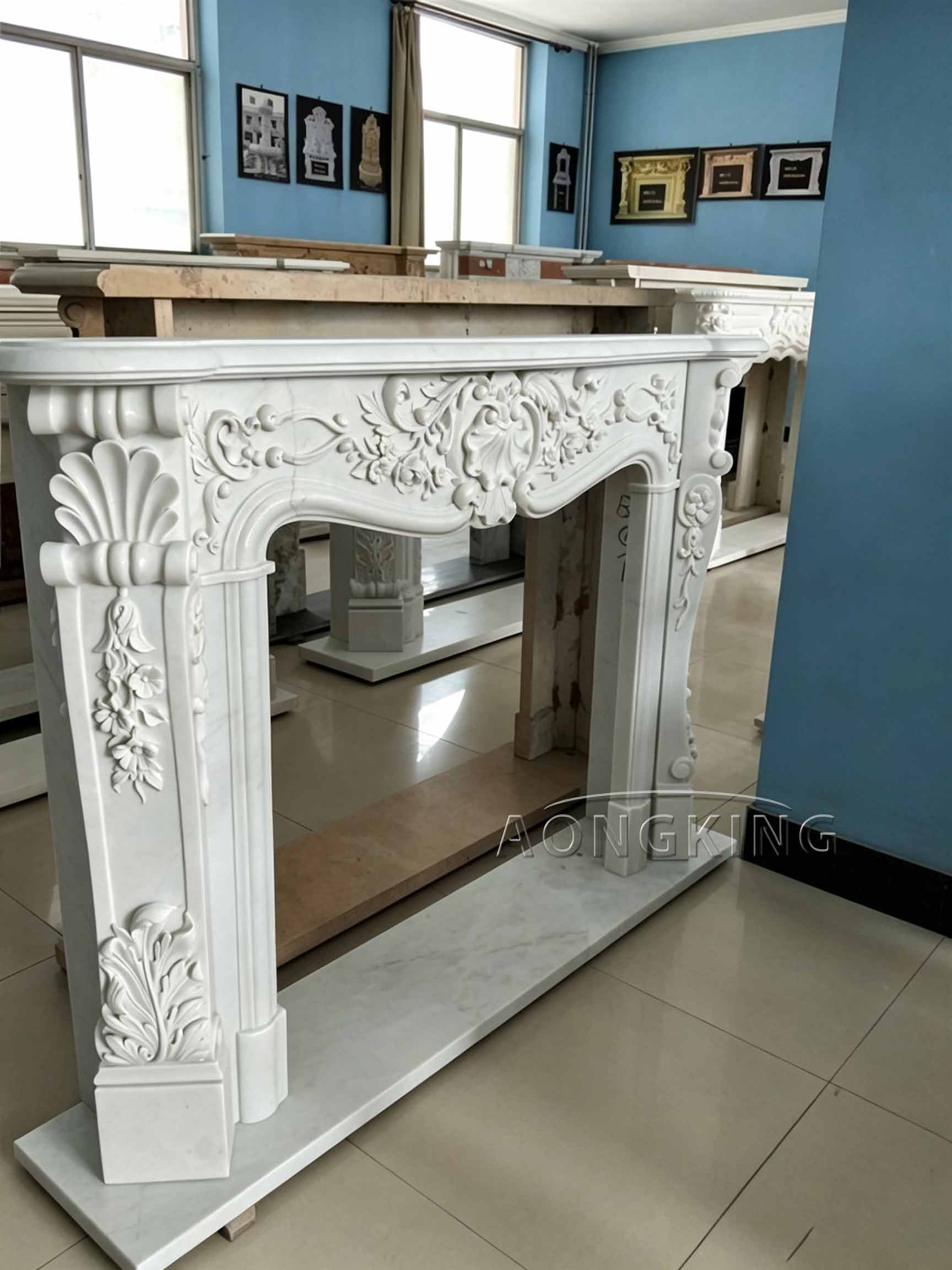 Handcrafted custom carrara fireplace decoration in french court style