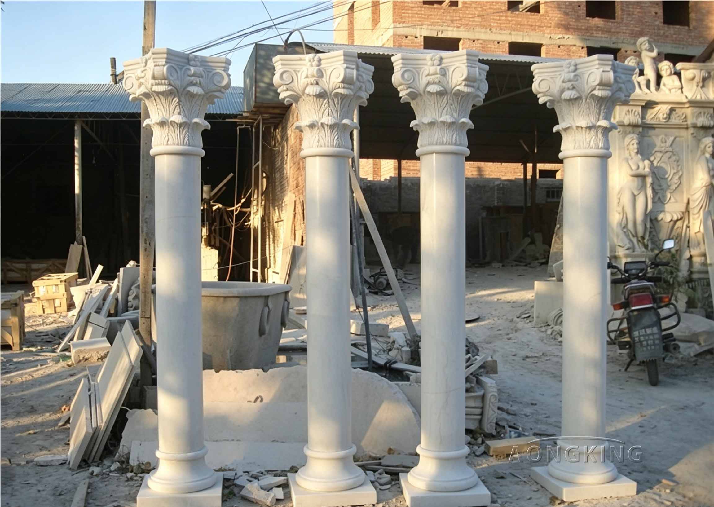 Ornate and intricate cast stone pilasters with base
