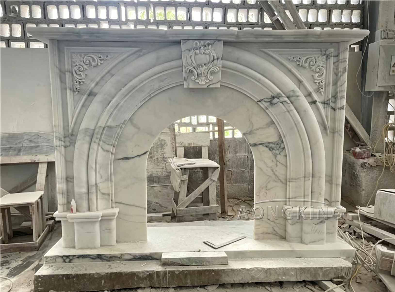 engraved indoor fireplace