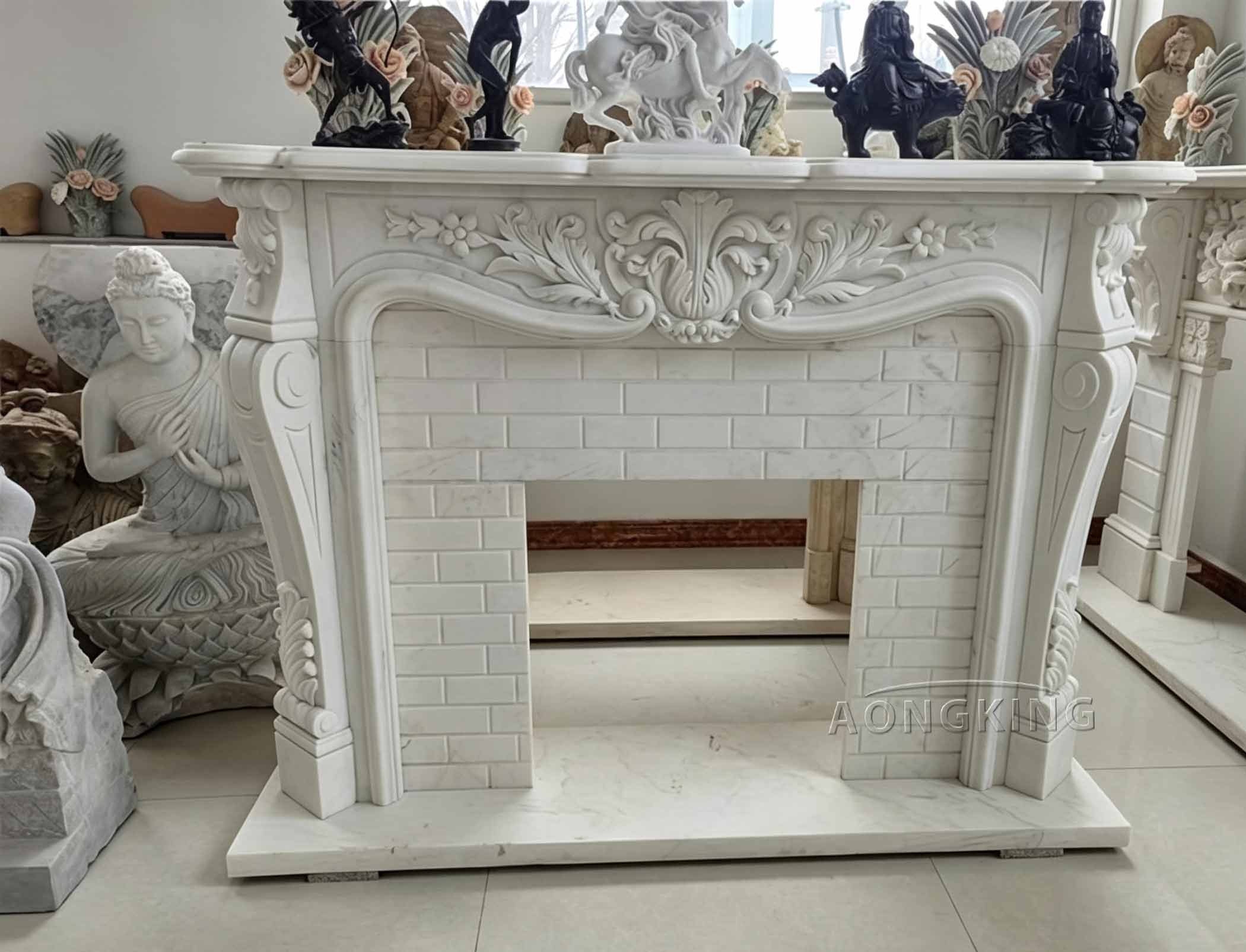 European classical style mansion marble fireplace top shelf