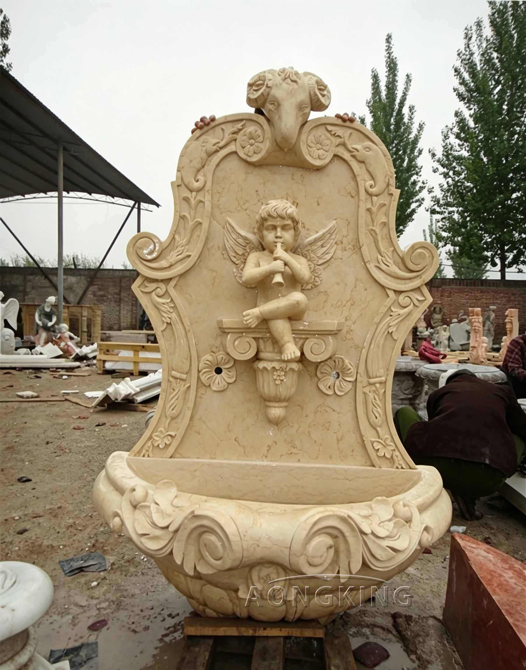 Beige marble garden decorative outdoor wall fountain garden decor