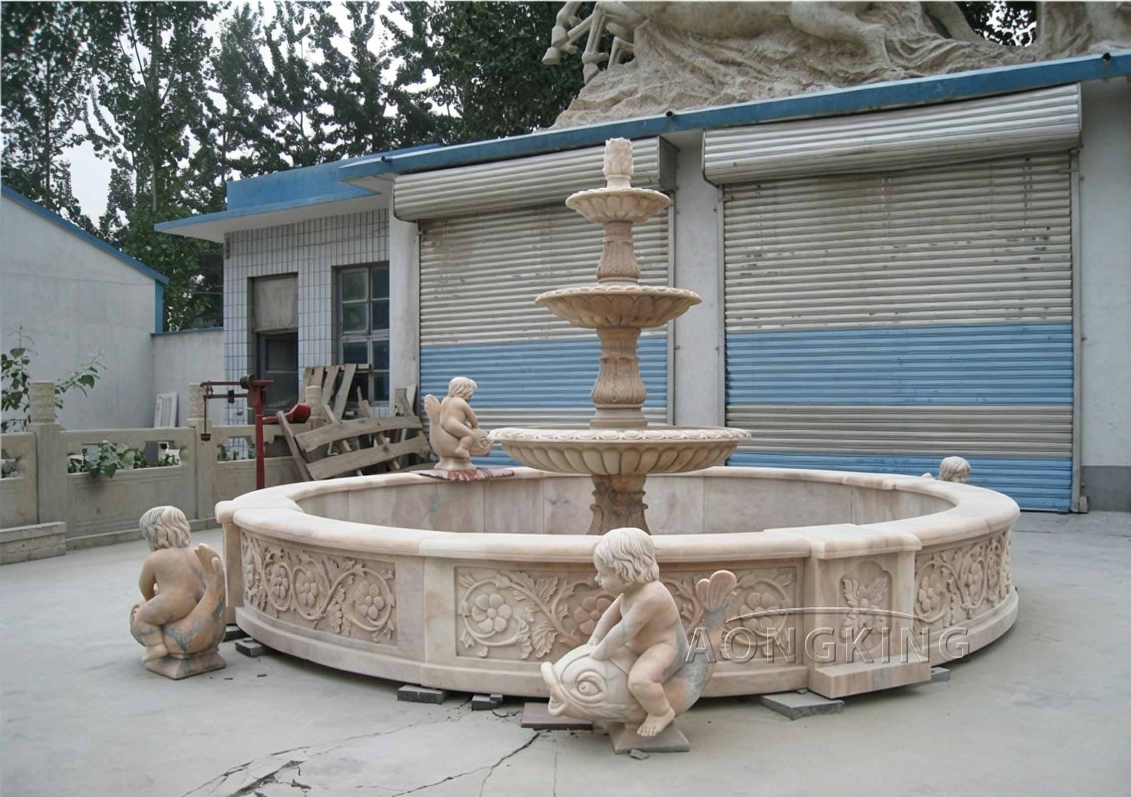 Natural Stone Carved Garden Fountain Tiered European Classical Garden