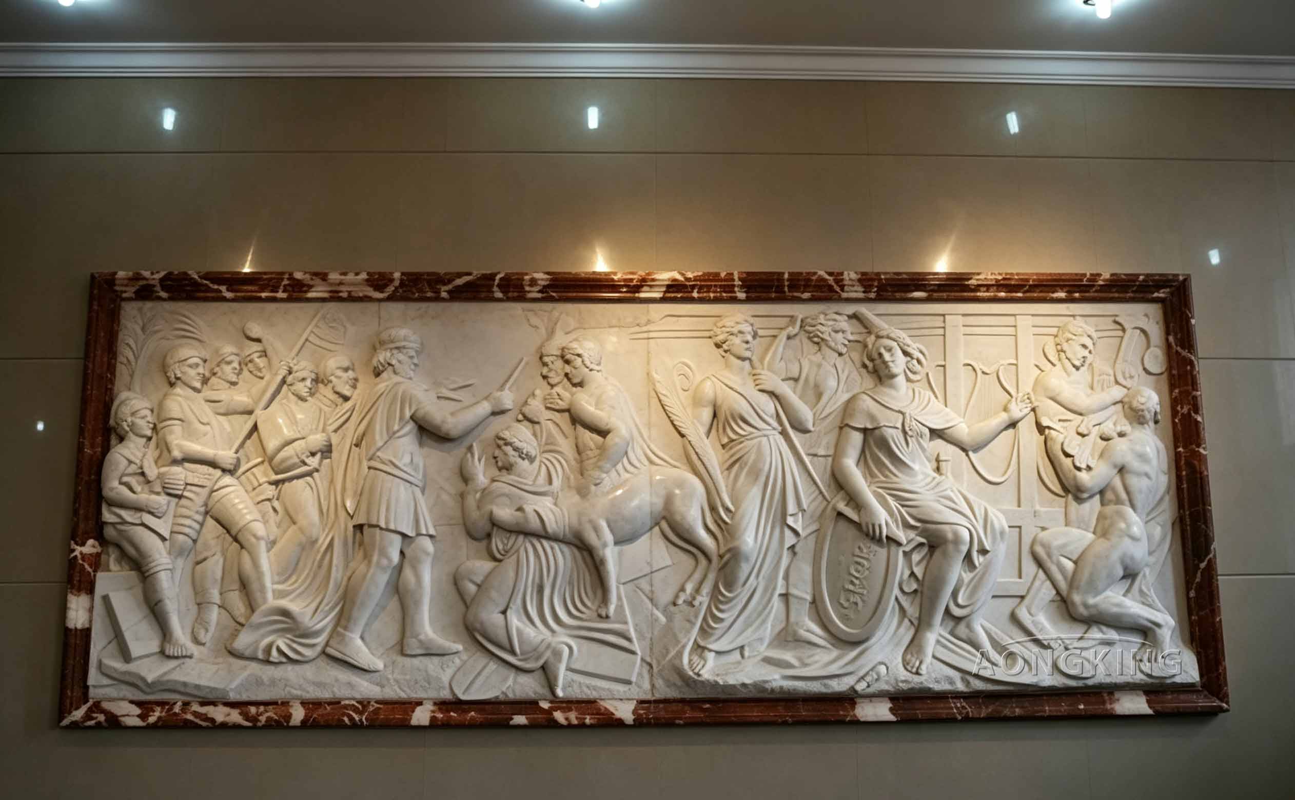 Large classical style white marble marble relief carving private space