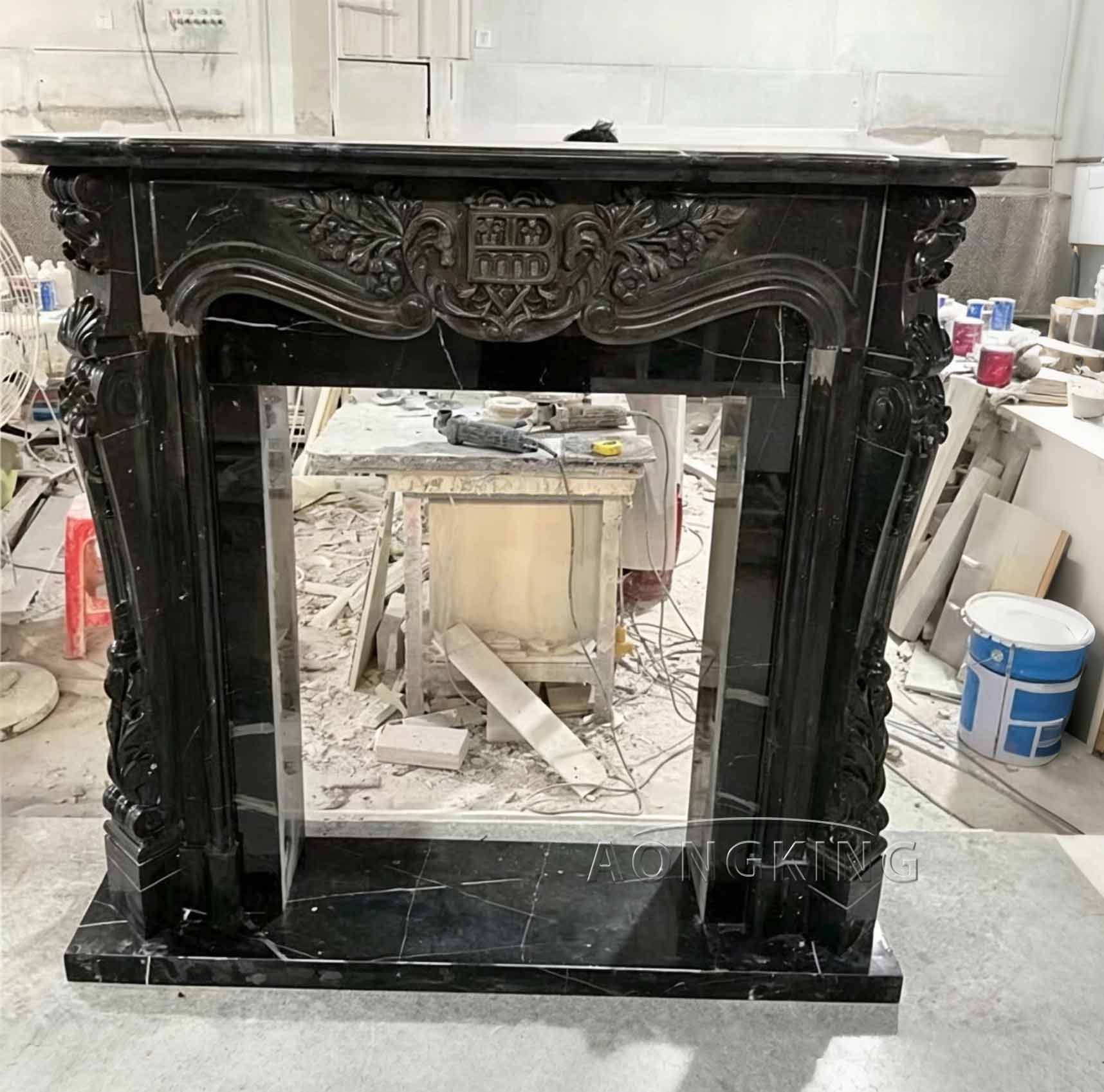 Modern art galleries marquina marble antique fireplace