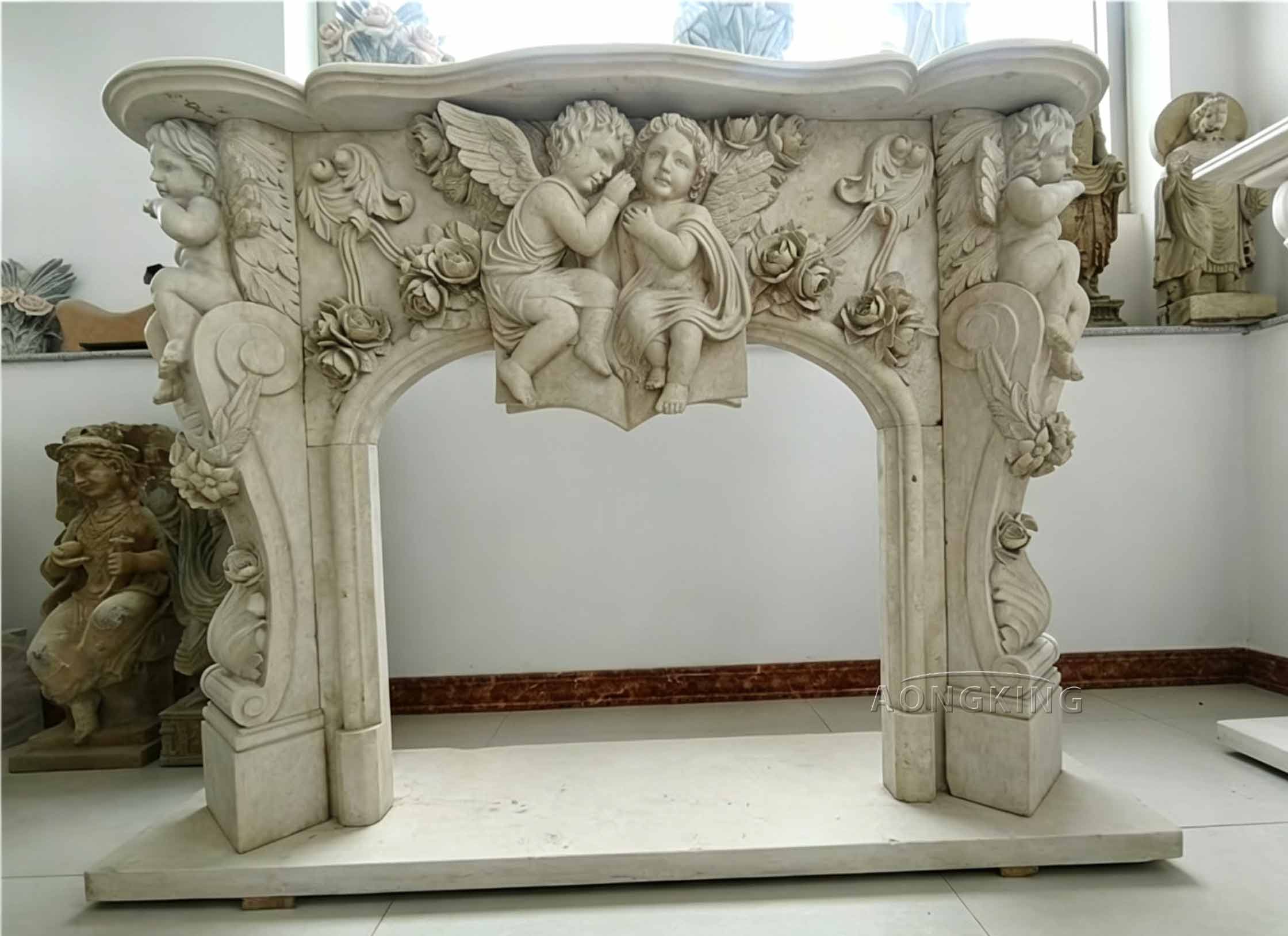 Marble relief angel statuemodern design fireplace simple style