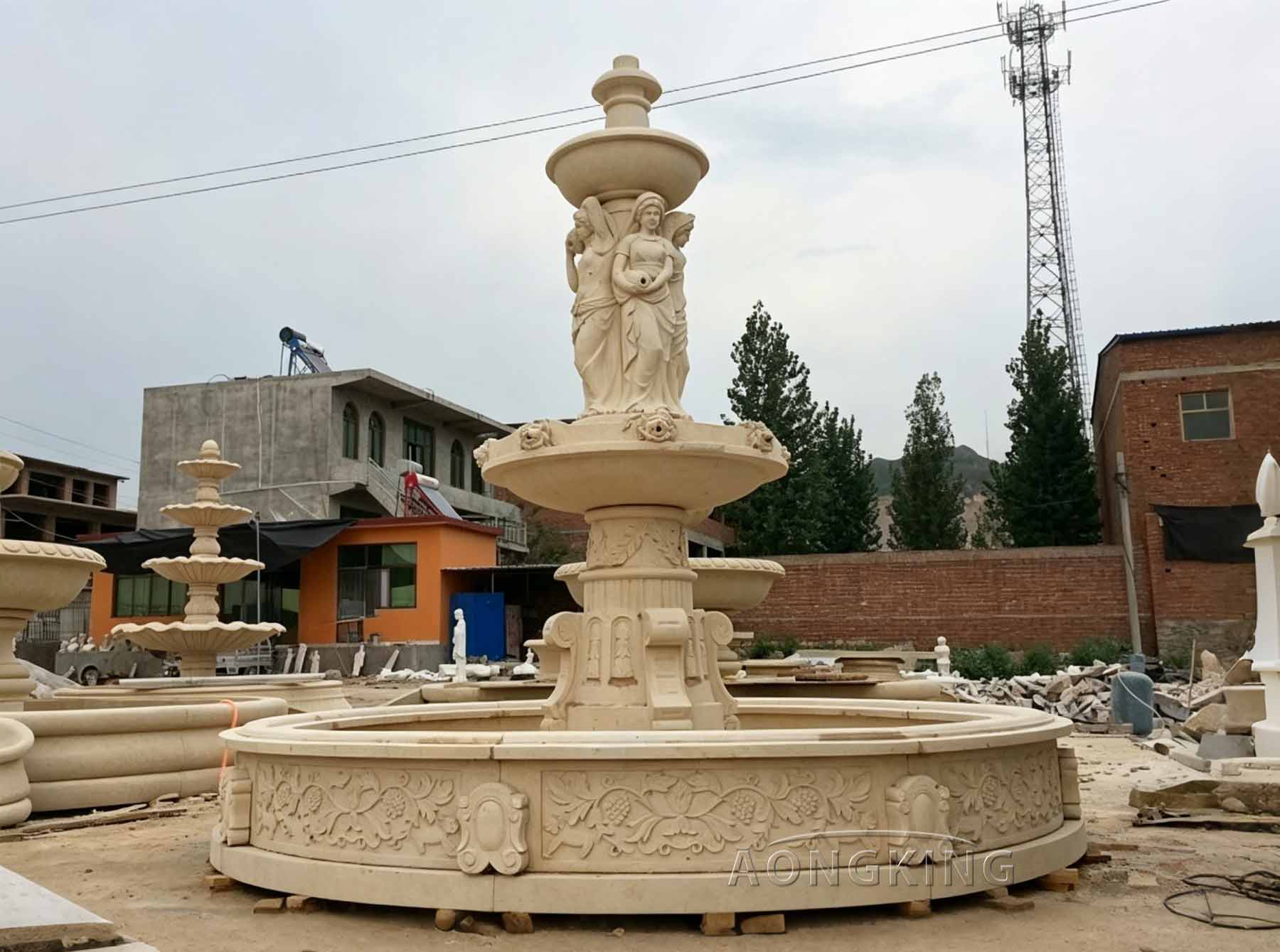 Intricate carving marble modern outdoor fountain European theme park