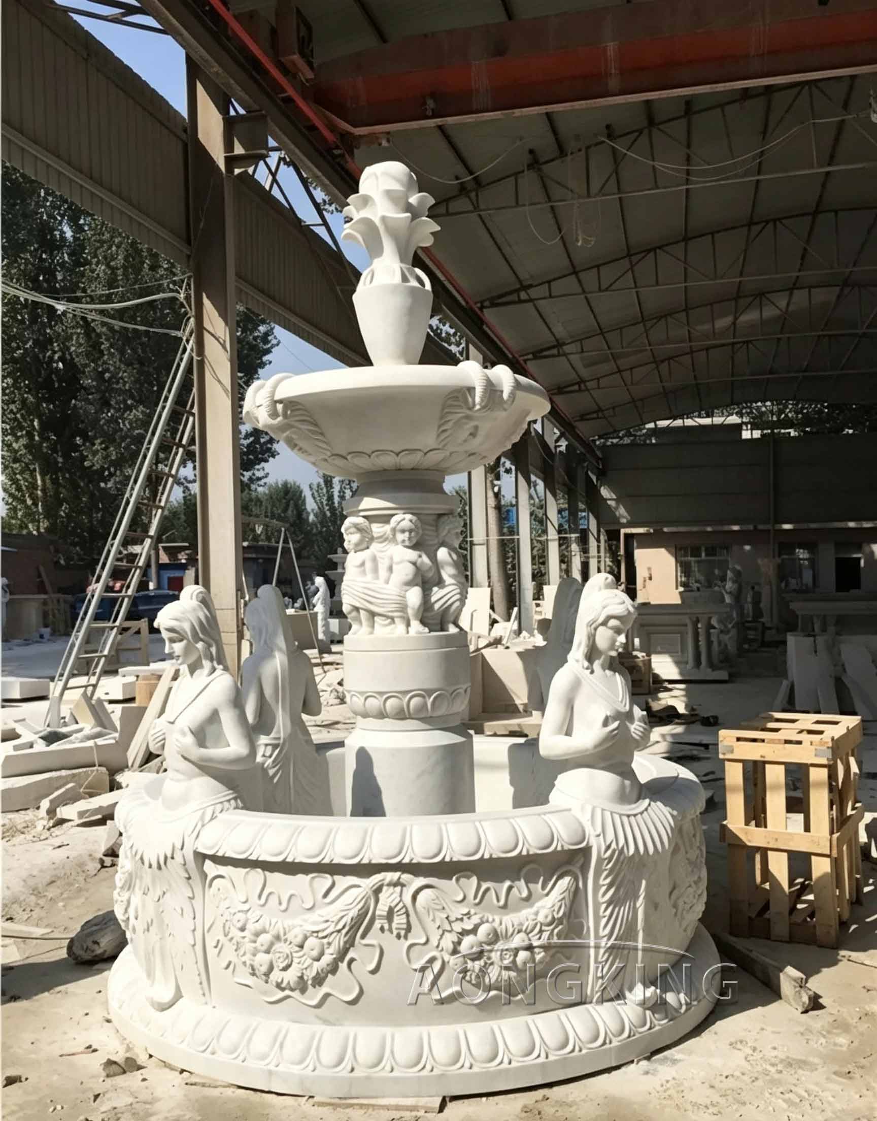 Luxurious Marble Outside Water Fountain Large European Manor Luxury Villa Front Plaza