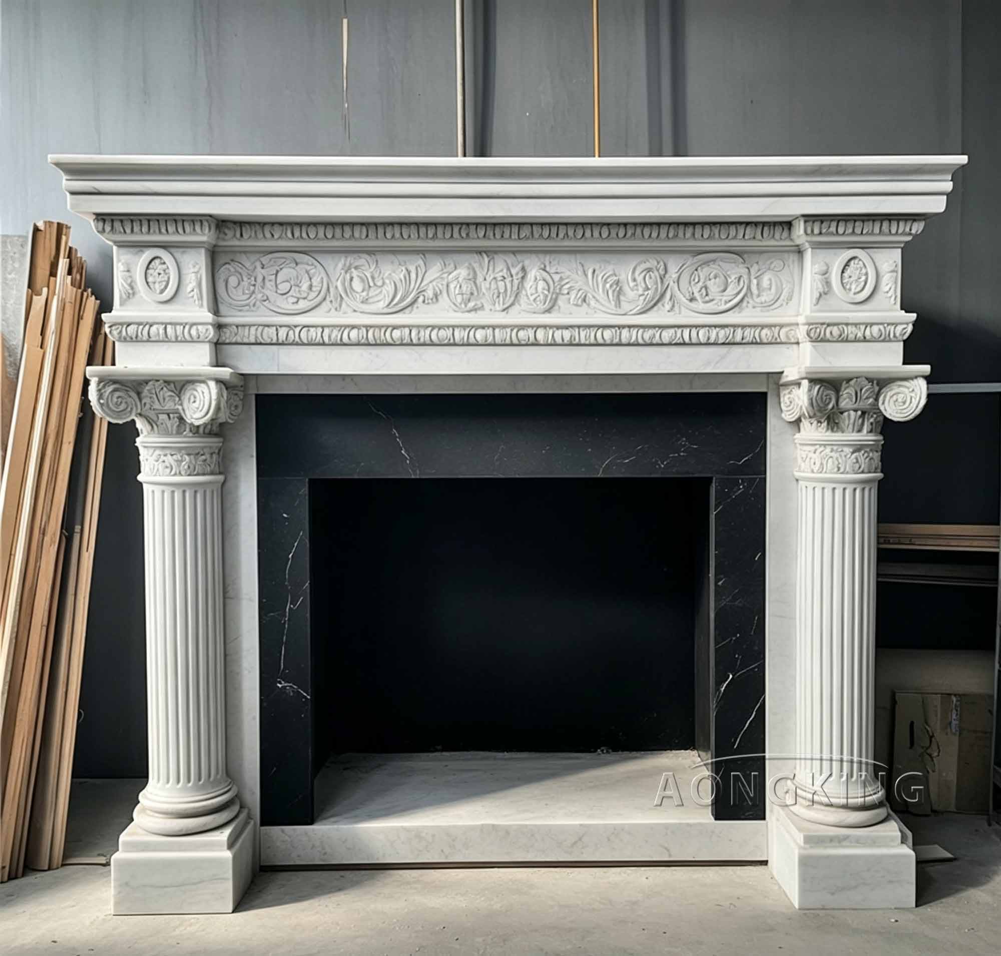 Luxury banquet halls real marble fireplace mantel