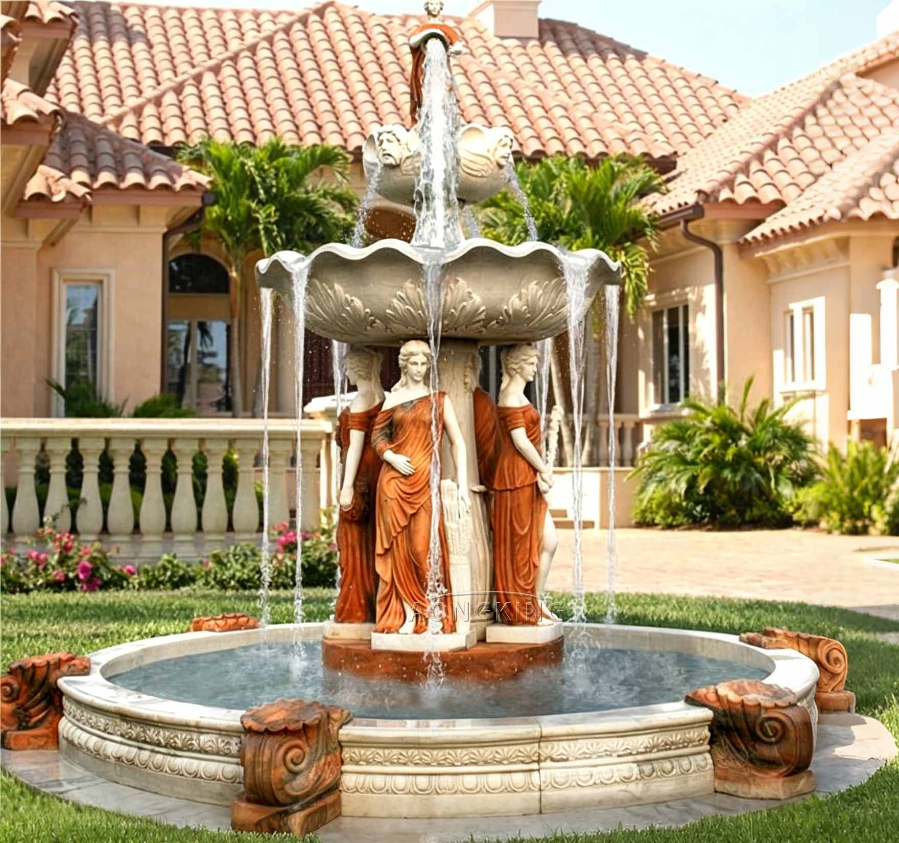 Mediterranean style marble classical goddess statue villa garden fountain