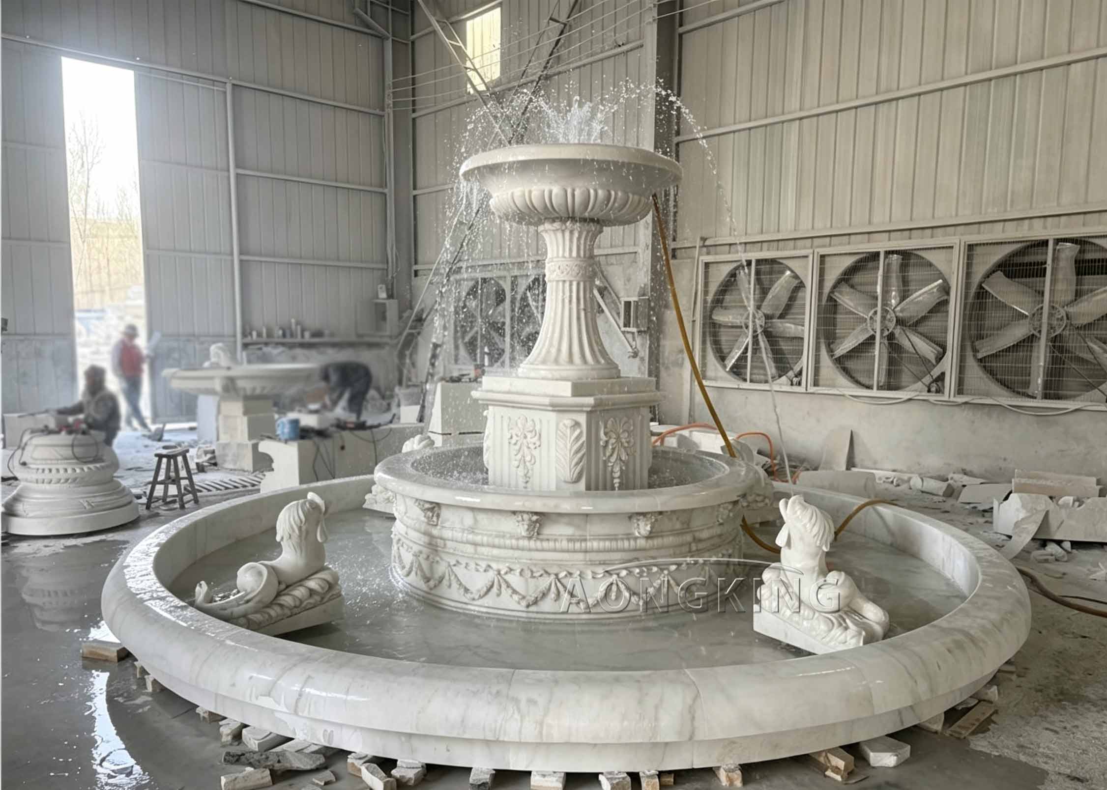 Natural marble Beast head carvings water fountain outdoor garden