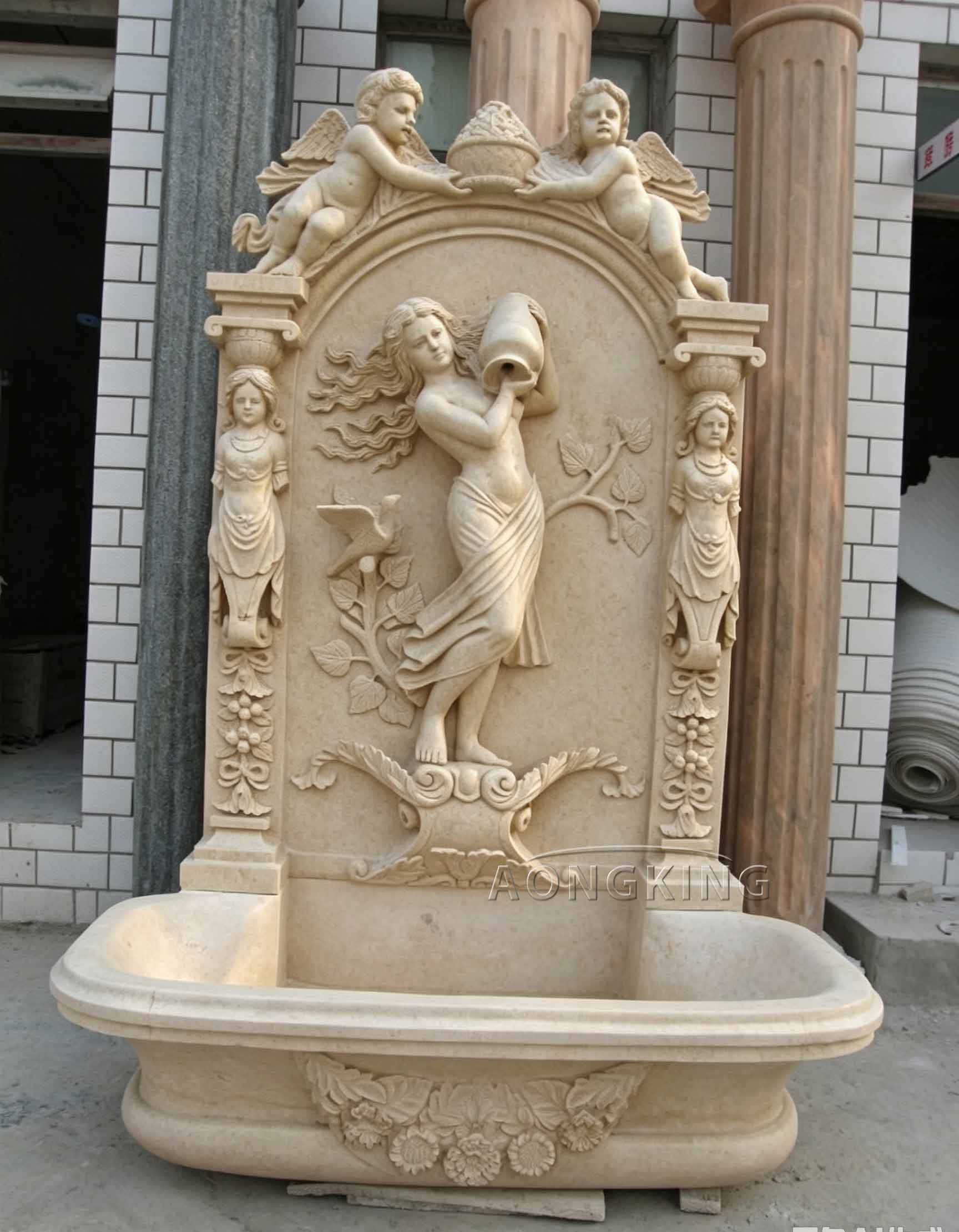 Wall mounted marble water fountains high end residence indoor entrance