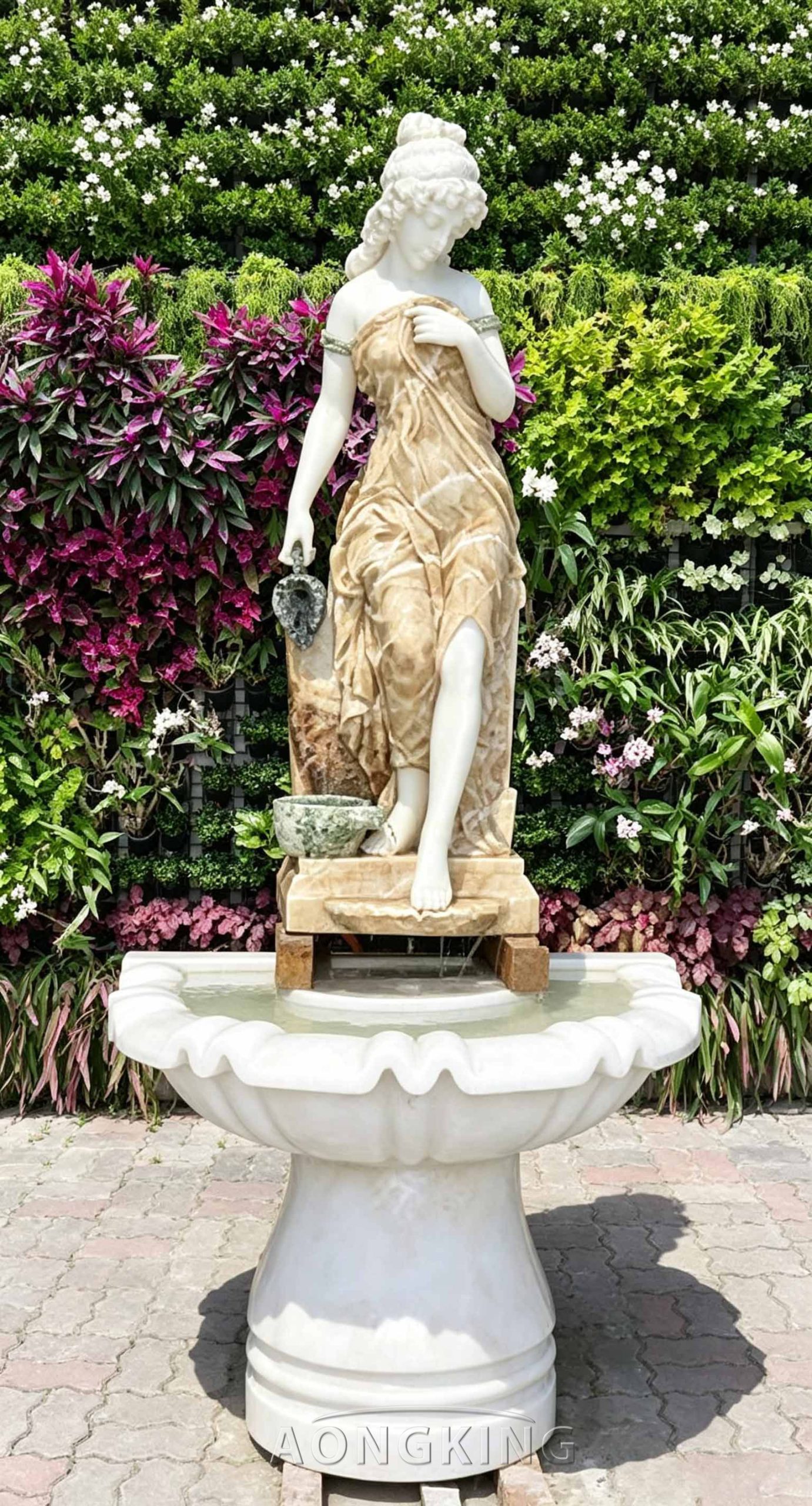lady pouring water fountain