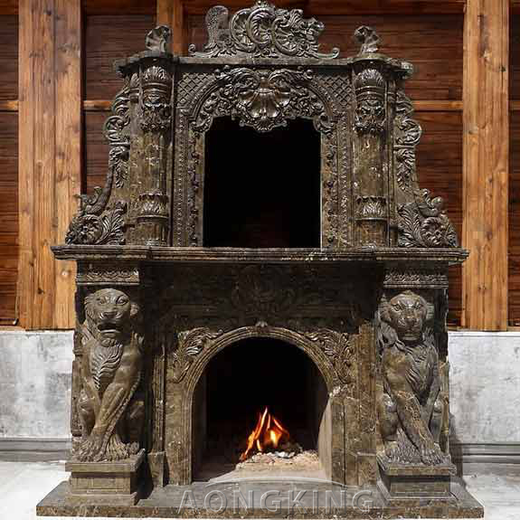 marron brown marble fireplace